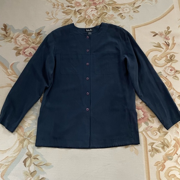 Navy blue silk blouse by a Rafaella size large - Picture 4 of 8